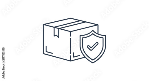 Secure Delivery Box Icon with Shield and Checkmark - Shipping Protection Concept