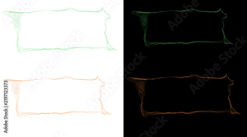 Ethereal smoke frames set, glowing vapor border collection in green and orange, wispy mist rectangular outlines for creative design