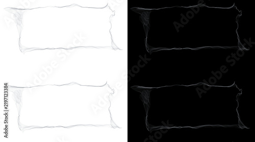 Minimalist smoke frame borders, ethereal wispy vapor outlines on black and white backgrounds, abstract smoke rectangle elements for design