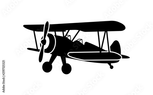 Vintage biplane silhouette vector illustration on isolated white background