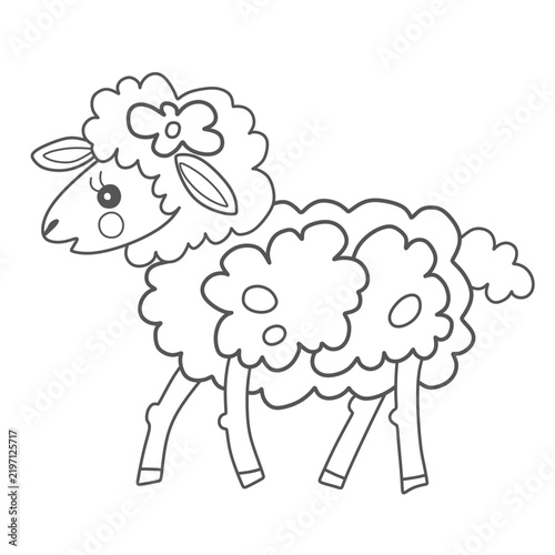 Cute sheep outline isolated on white background. Kids coloring page
