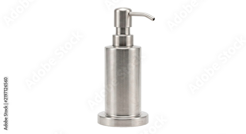 Canvastavla Sleek brushed stainless steel soap dispenser with a pump top stands upright on a