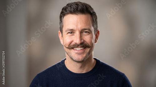 Man with a mustache smiling and promoting Movember men's health  