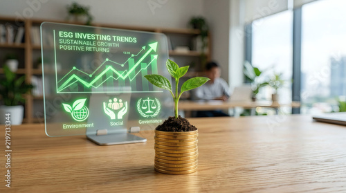 Conceptual Plant sprouting from coin stack