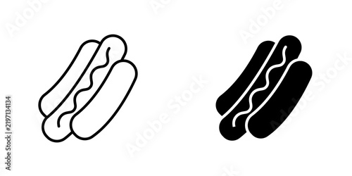 Hot dog icon flat outline in black