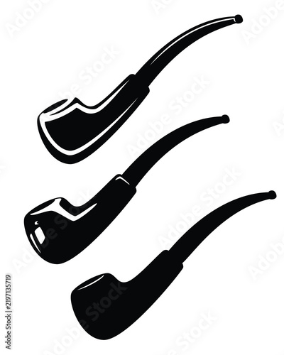 smoking tobacco pipes black and white vector silhouette design set for old fashioned gentlemen club or retro lifestyle design