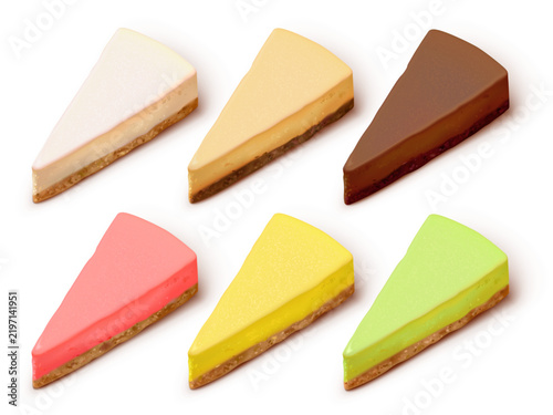 Traditional dessert - cheesecake with cream isolated on a white background. Realistic style. Sweets with decor. Colorful illustration.