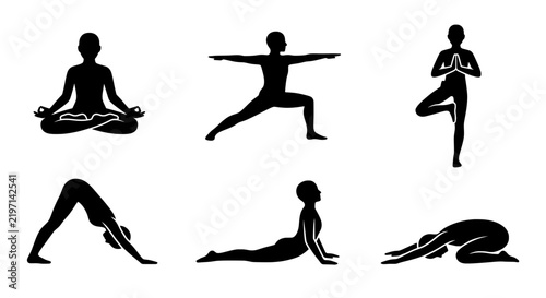Silhouette yoga poses set for daily healthy exercise 