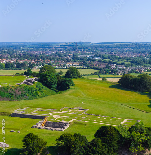 Bild auf Leinwand Stunning image of the Old Sarum Cathedral remains at Salisbury with the new Sali