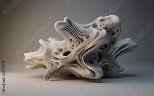 Abstract organic 3d parametric sculpture porous bone structure smooth layered artwork illustration