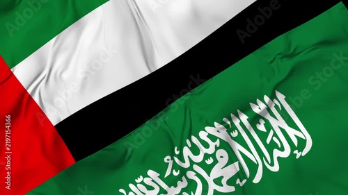 United Arab Emirates v Saudi Arabia Flag Waving Seamless Loop Animation in 4K UHD