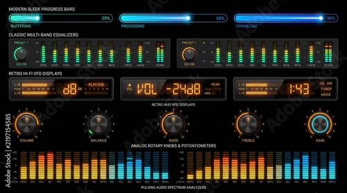 Vintage and modern audio equipment interface elements