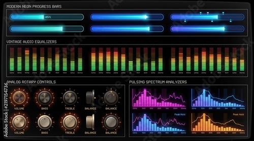 Vintage and modern audio equipment interface elements