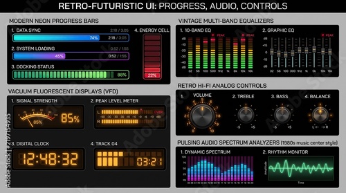 Vintage and modern audio equipment interface elements