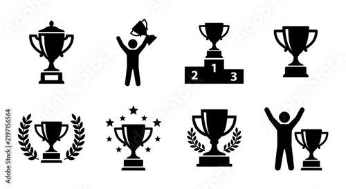 Black silhouette trophy collection set for sporting events and business awards