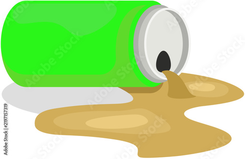 Фотография Green beverage can lying on its side while spilling soda onto a flat surface in a clean vector style