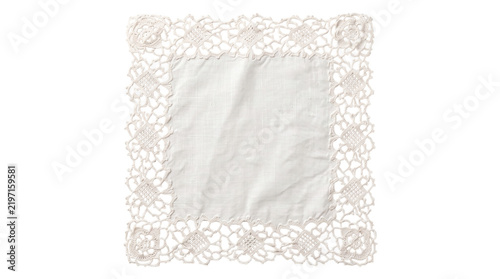 Cuadro en lienzo Ivory square doily with floral lace corners on a transparent background
