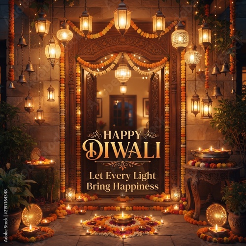 Happy Diwali Festival with Traditional Lanterns
