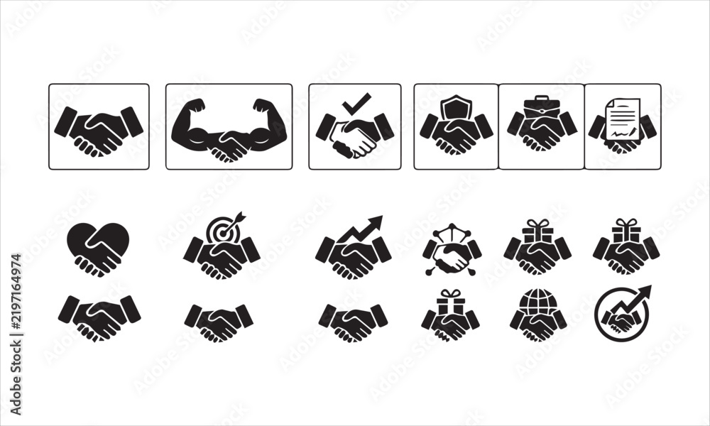 Obraz premium Professional business handshake symbols and trust concepts collection in black.