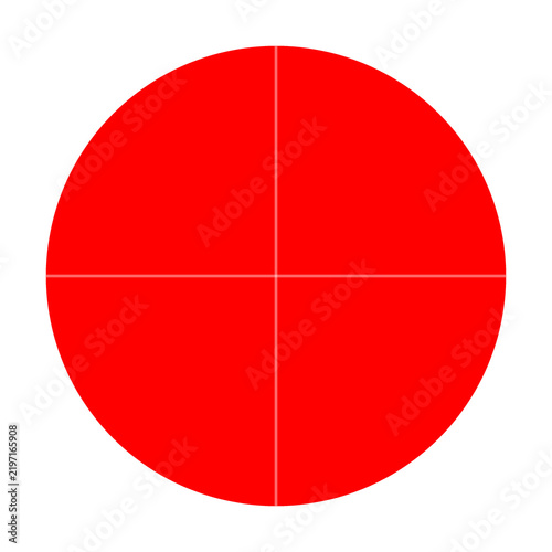 A bright red circle divided into four equal quadrants by thin cross lines on a white background transparent background