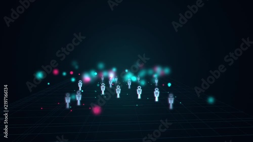 Digital network connection concept with glowing human and data particles communication technology