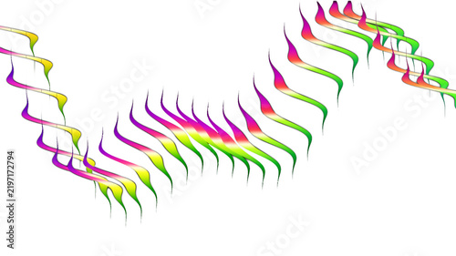 Abstract colorful neon light wave ribbons with curved dynamic glowing lines isolated on white background