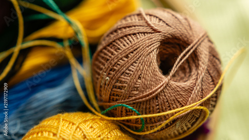 Brown Embroidery Thread Ball Extreme Close Up Texture