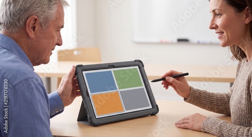 Senior man receiving a digital literacy lesson