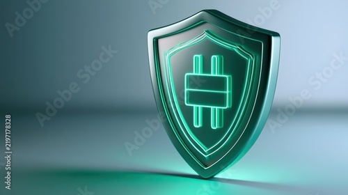 Cybersecurity Shield with Neon Microchip Symbol for Data Protection