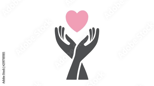 Heart in hand. Hands holding heart, video, icon, vector.