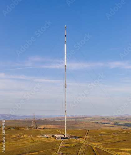 Winter Hill Transmitting Station mast at 309.48m high and a diameter of 2.75m and 778.1m above sea level is the highest television transmitting antennae in the UK located on Winter Hill, near Rivingto