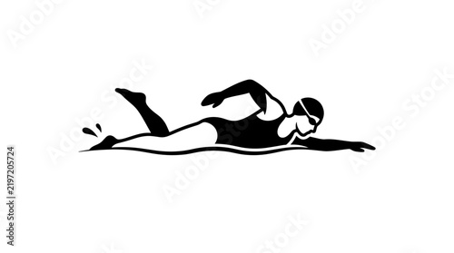 Silhouette of a swimmer performing the freestyle stroke.