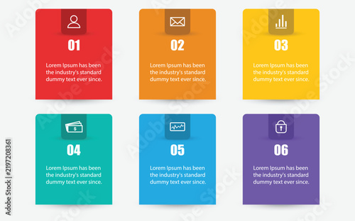 Business Infographic design template Vector with icons and 6 four options or steps. Isolated on a white background. Eps vector illustration. 