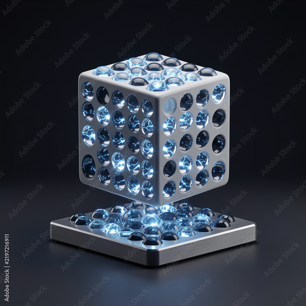 Fototapeta premium Futuristic ball grid array concept sculptural hero object 3D render