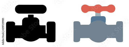 Water valve icon set with handle and pipe connection in black and colored versions transparent background on transparent background