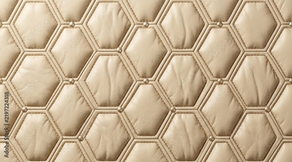 Fototapeta premium Quilted Hexagon Pattern Texture - Beige Leather Upholstery Background