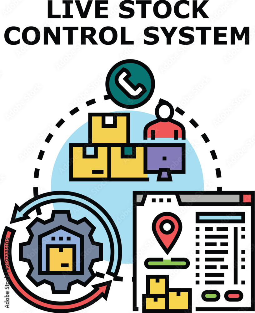 Fototapeta premium Live stock control system concept illustrating remote tracking, inventory management, and warehouse optimization processes for efficient goods distribution and order fulfillment