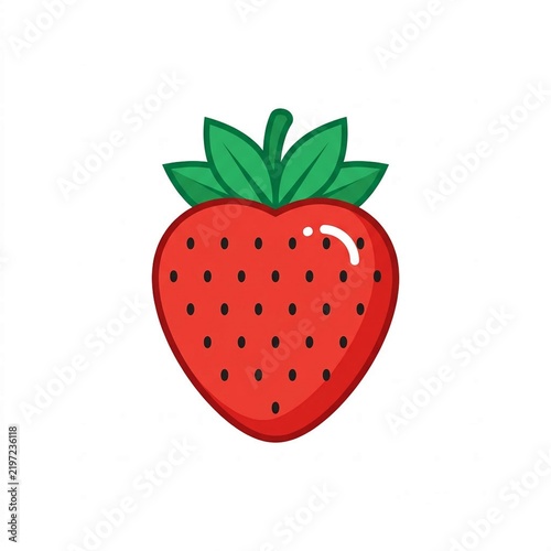 Of a juicy sweet strawberry icon with leaves