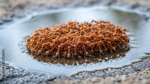 Ants forming raft across water