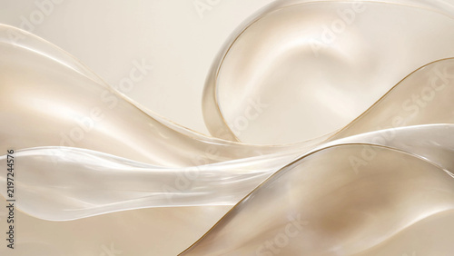 Abstract liquid beige satin waves in smooth motion with flowing fabric