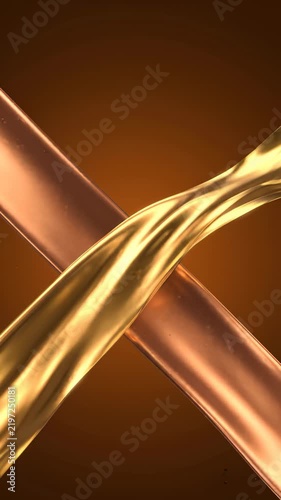 Abstract Motion of Golden and Copper Liquid Streams Intersecting on a Dark Background