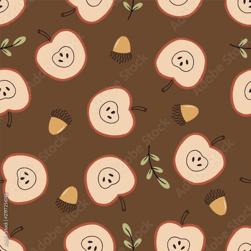 Autumn Apple Halves Vector Seamless Pattern