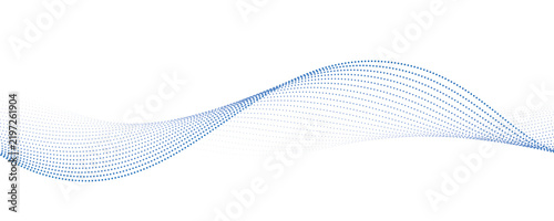 Blue dotted wave line pattern. Light halftone undulate net background. Abstract air flowing particle wallpaper