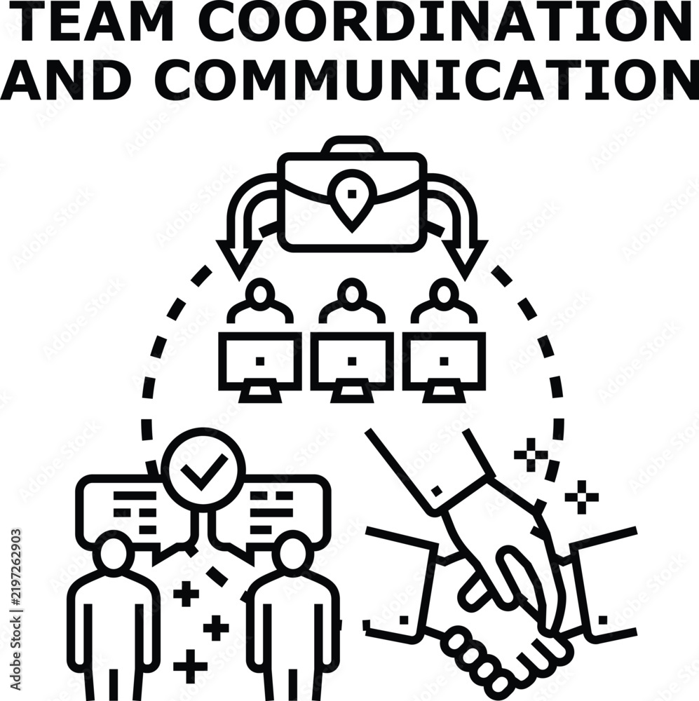 Obraz premium Team members engage in coordinated communication and collaboration, working on projects and achieving agreement, effective teamwork and a streamlined business process