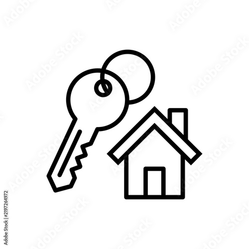 Vector illustration of keys and house line icon for real estate buying or renting