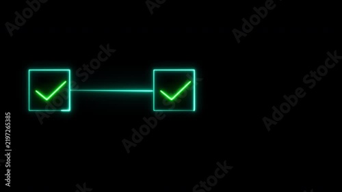 Step point glowing neon with blue box and check mark tick or checklist sign icon, 3 step infographic process, progress step by step sign information on transparent background, 4k video