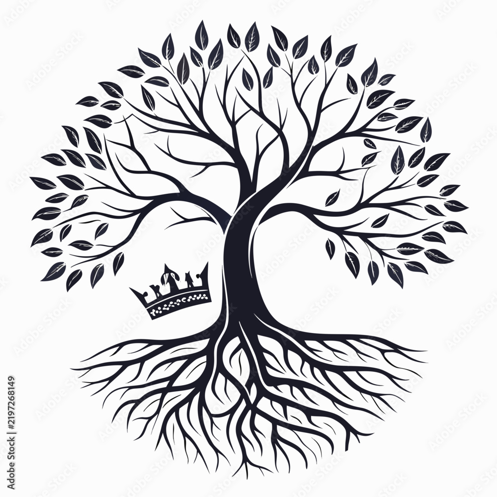 Fototapeta premium Sturdy tree of life with sprawling roots and a crown above