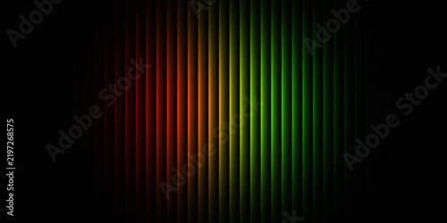 Vibrant vertical stripes transition from warm glowing red and orange into cool bright neon green against a deep black background