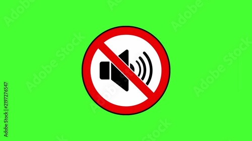 No sound prohibition sign audio muted silence warning symbol animation on green screen background   