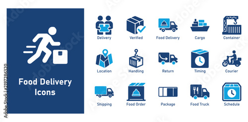 Food delivery solid icon set for teamwork ecommerce online restaurant business